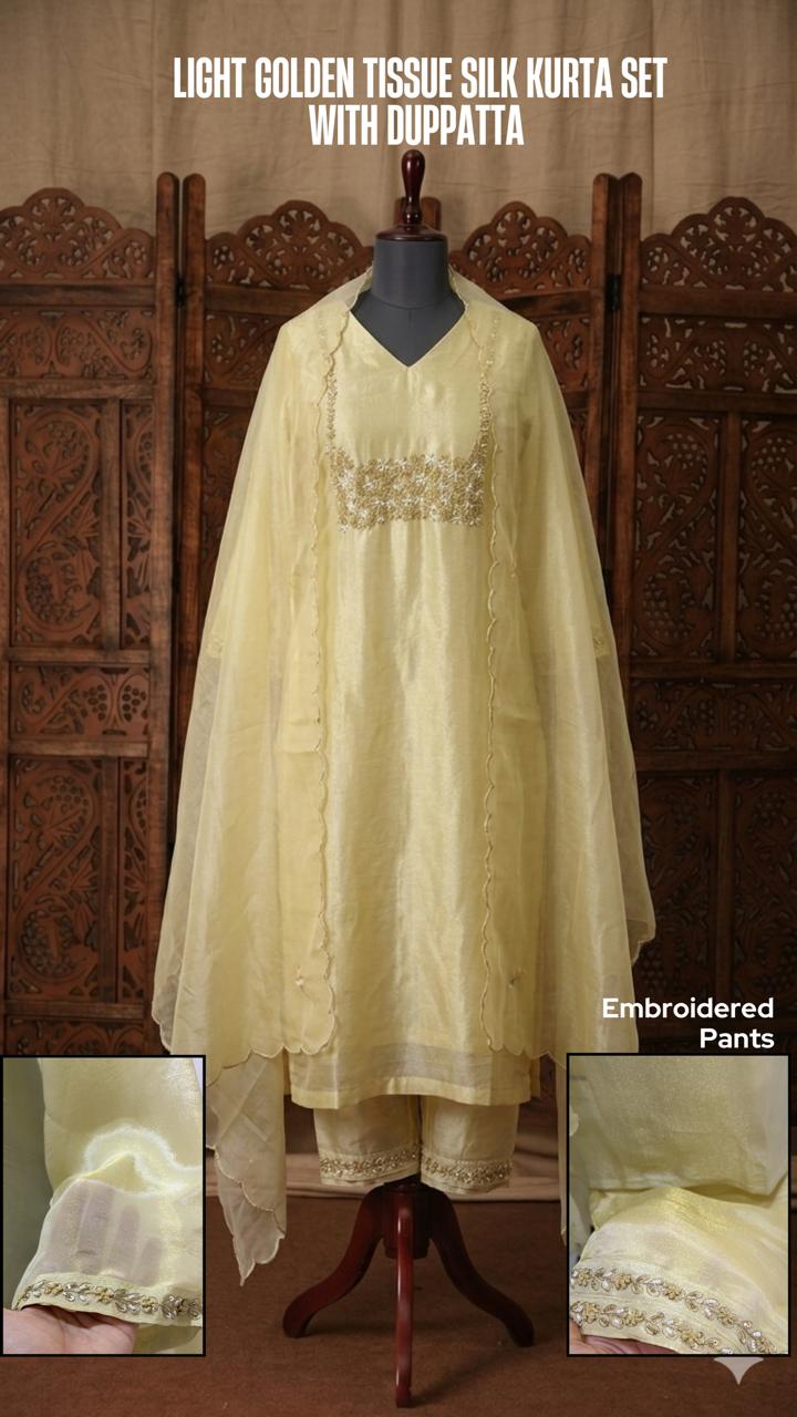 Light Golden Tissue kurta