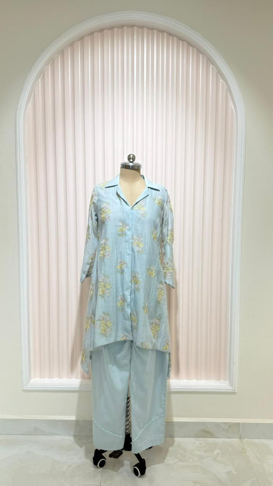 Ice Blue Ivory Bloom Festive Kurta